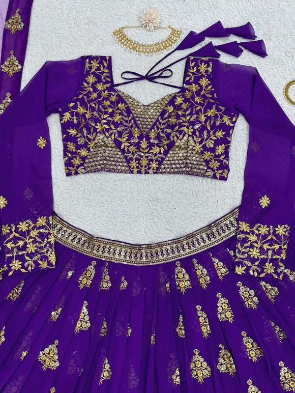 Purple Graceful Fox Georgette Embroidered Lehenga Set with Net Dupatta ClothsVilla