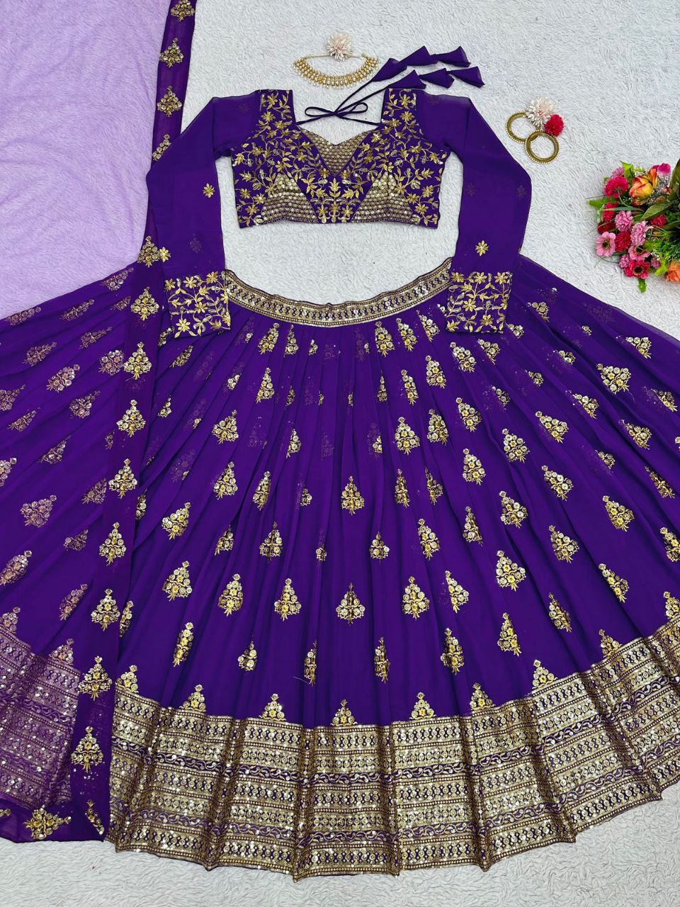 Purple Graceful Fox Georgette Embroidered Lehenga Set with Net Dupatta ClothsVilla