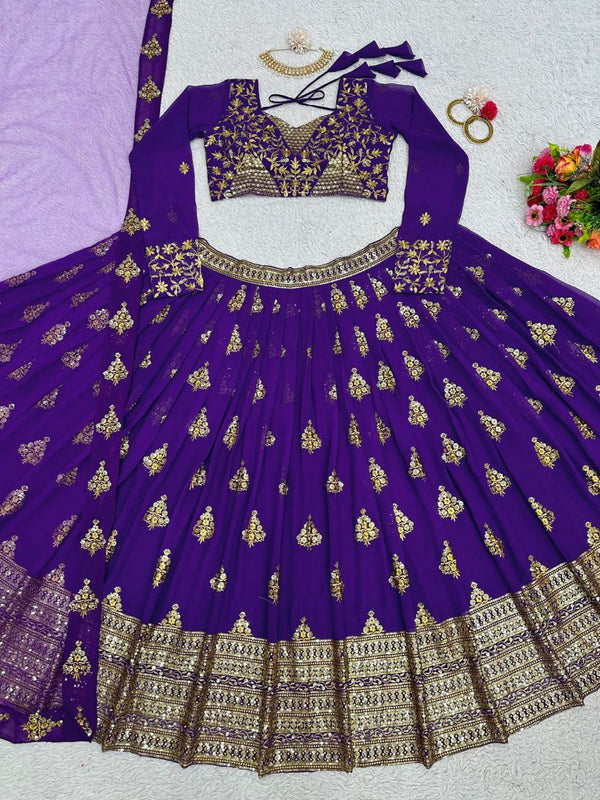 Purple Graceful Fox Georgette Embroidered Lehenga Set with Net Dupatta ClothsVilla