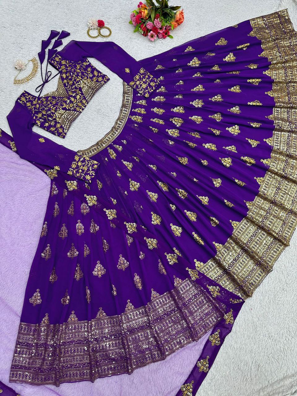 Purple Graceful Fox Georgette Embroidered Lehenga Set with Net Dupatta ClothsVilla