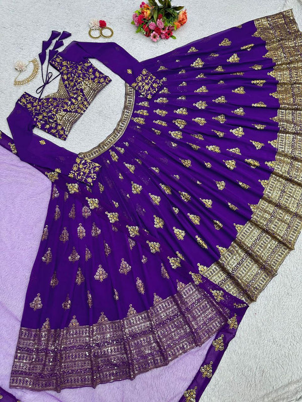 Purple Graceful Fox Georgette Embroidered Lehenga Set with Net Dupatta ClothsVilla