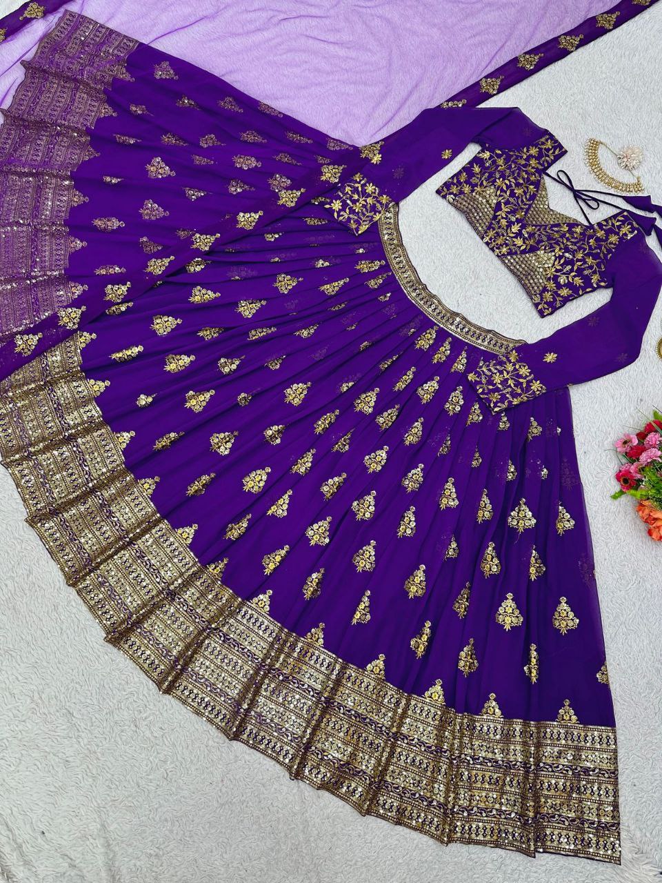 Purple Graceful Fox Georgette Embroidered Lehenga Set with Net Dupatta ClothsVilla