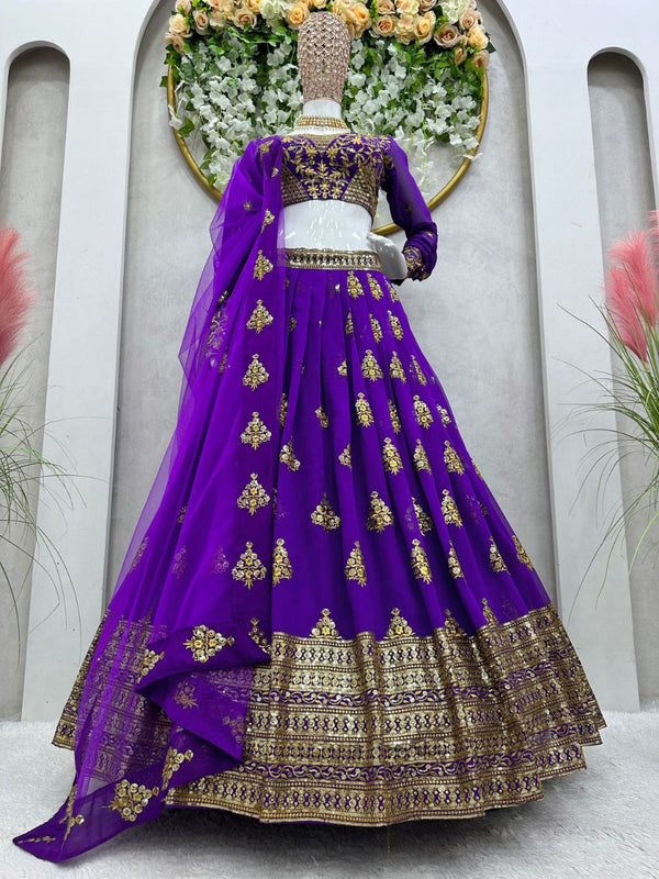 Purple Graceful Fox Georgette Embroidered Lehenga Set with Net Dupatta ClothsVilla