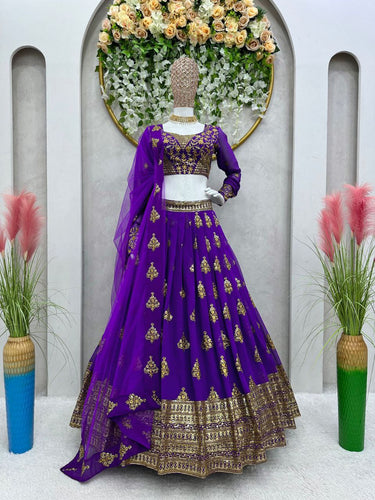 Purple Graceful Fox Georgette Embroidered Lehenga Set with Net Dupatta ClothsVilla