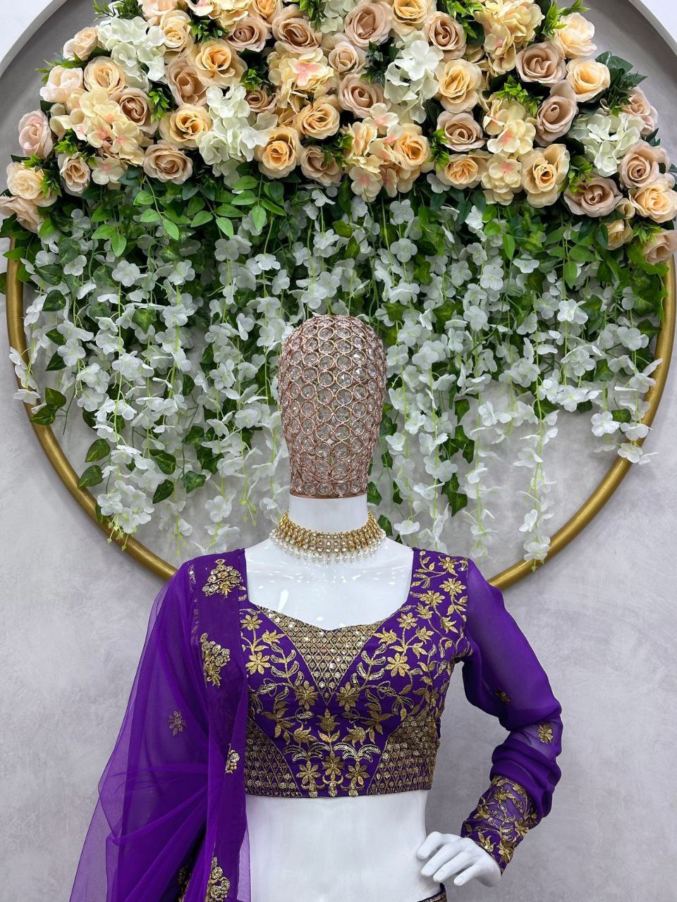 Purple Graceful Fox Georgette Embroidered Lehenga Set with Net Dupatta ClothsVilla