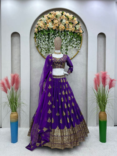 Purple Graceful Fox Georgette Embroidered Lehenga Set with Net Dupatta ClothsVilla