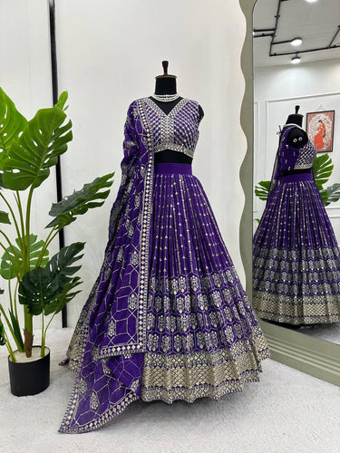 Purple Graceful Fox Georgette Semi-Stitched Lehengha Set with Thread & Sequin Work ClothsVilla