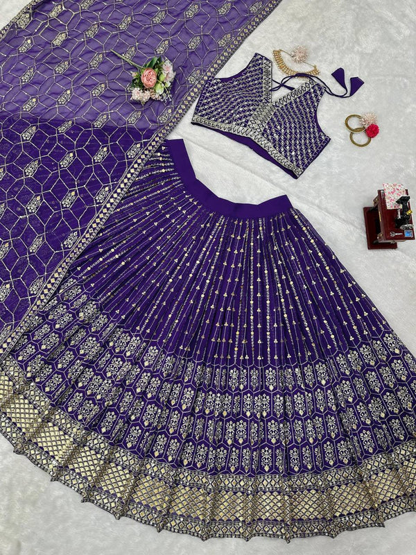 Purple Graceful Fox Georgette Semi-Stitched Lehengha Set with Thread & Sequin Work ClothsVilla
