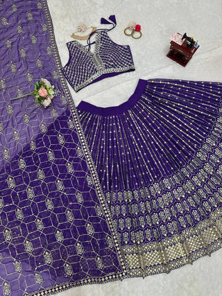 Purple Graceful Fox Georgette Semi-Stitched Lehengha Set with Thread & Sequin Work ClothsVilla