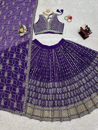 Purple Graceful Fox Georgette Semi-Stitched Lehengha Set with Thread & Sequin Work ClothsVilla