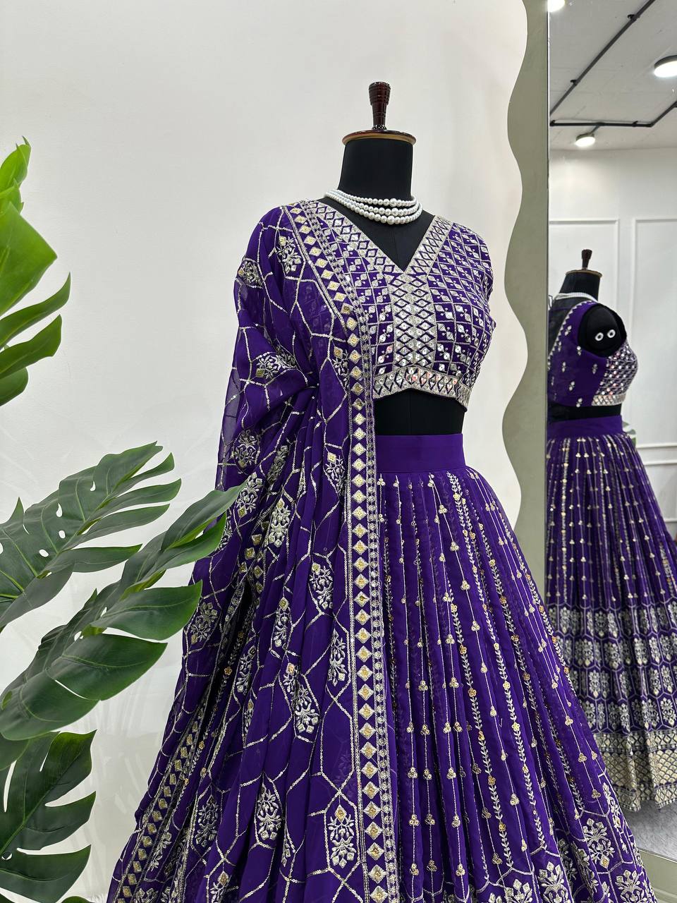 Purple Graceful Fox Georgette Semi-Stitched Lehengha Set with Thread & Sequin Work ClothsVilla
