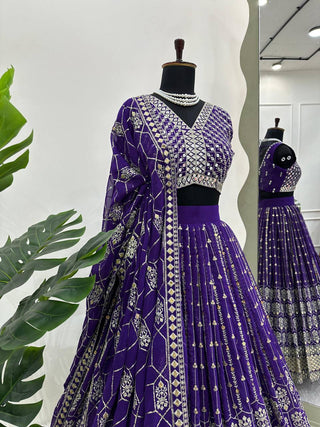 Purple Graceful Fox Georgette Semi-Stitched Lehengha Set with Thread & Sequin Work ClothsVilla