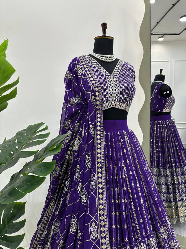 Purple Graceful Fox Georgette Semi-Stitched Lehengha Set with Thread & Sequin Work ClothsVilla