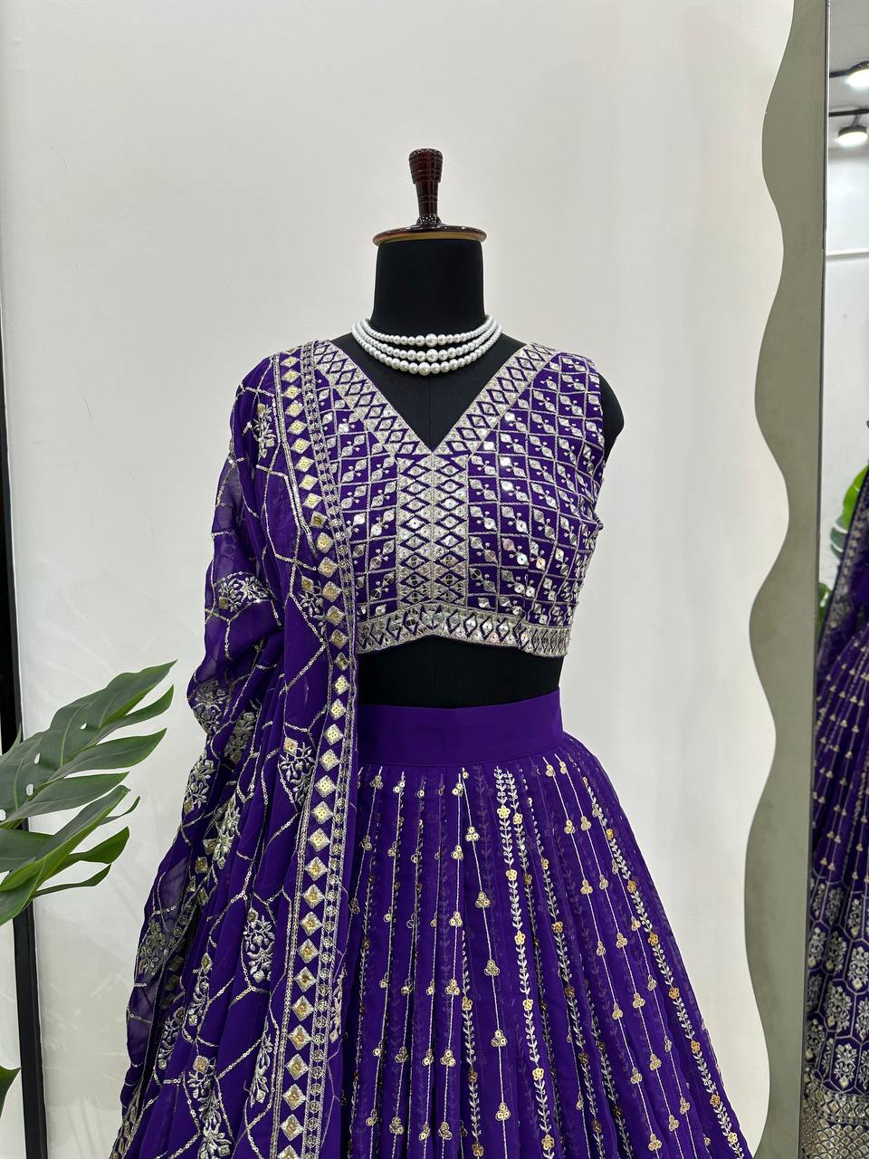 Purple Graceful Fox Georgette Semi-Stitched Lehengha Set with Thread & Sequin Work ClothsVilla