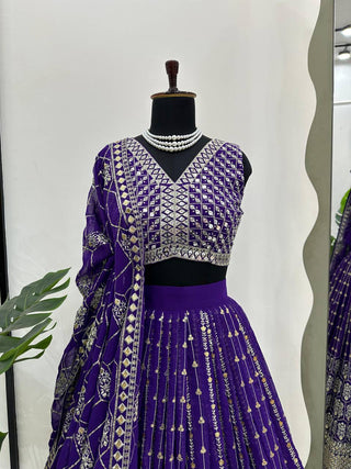 Purple Graceful Fox Georgette Semi-Stitched Lehengha Set with Thread & Sequin Work ClothsVilla