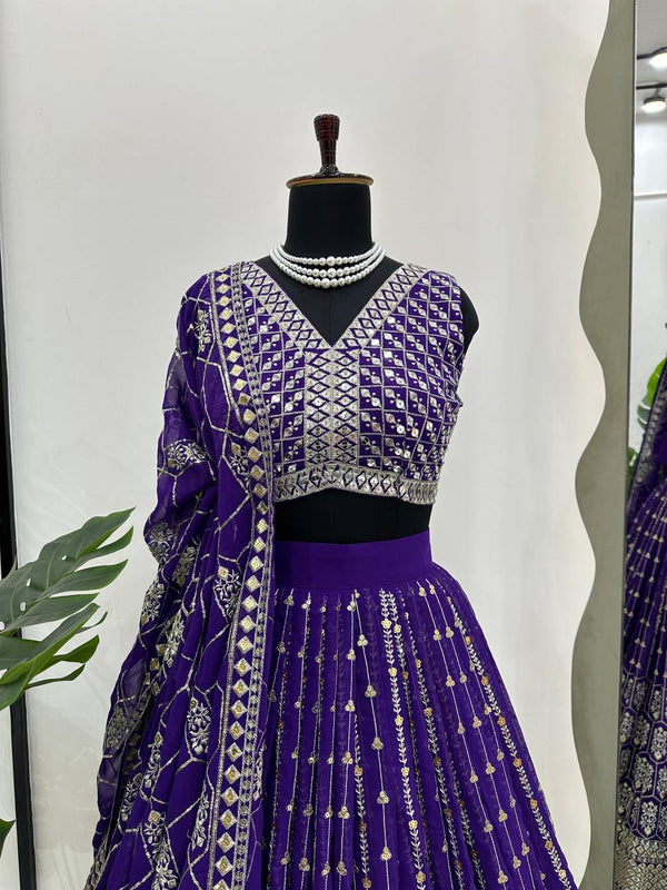 Purple Graceful Fox Georgette Semi-Stitched Lehengha Set with Thread & Sequin Work ClothsVilla