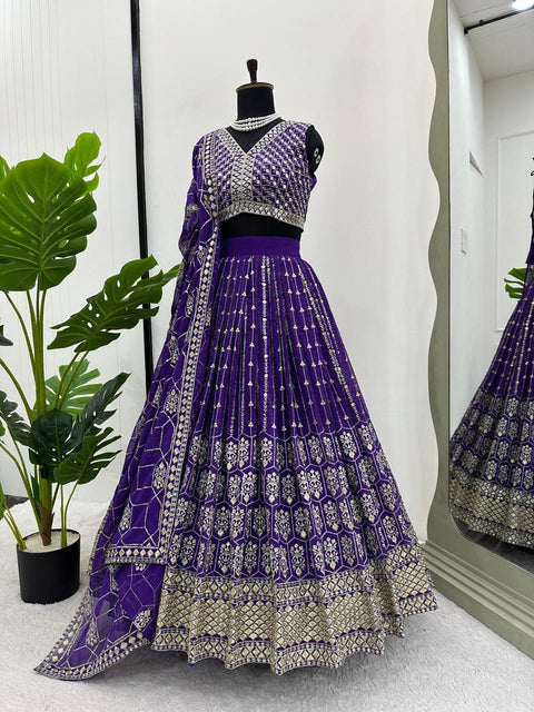Purple Graceful Fox Georgette Semi-Stitched Lehengha Set with Thread & Sequin Work ClothsVilla Main image
