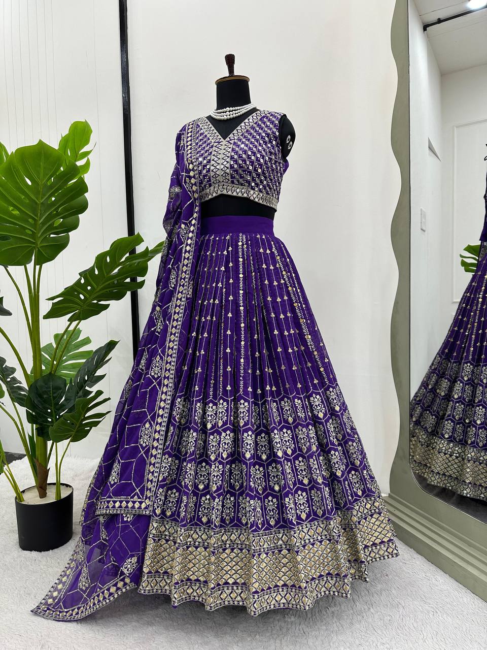 Purple Graceful Fox Georgette Semi-Stitched Lehengha Set with Thread & Sequin Work ClothsVilla Main image