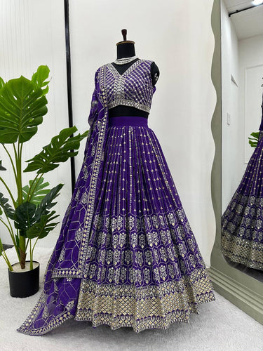 Purple Graceful Fox Georgette Semi-Stitched Lehengha Set with Thread & Sequin Work ClothsVilla
