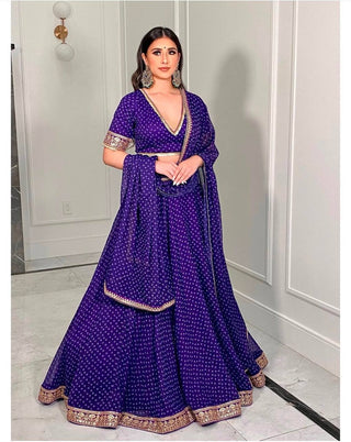 Purple Graceful Georgette Printed Lehenga Set with Zari Thread Detailing Clothsvilla