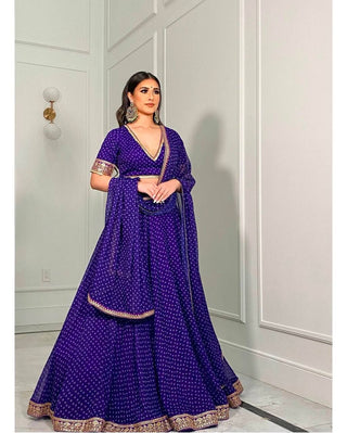 Purple Graceful Georgette Printed Lehenga Set with Zari Thread Detailing Clothsvilla