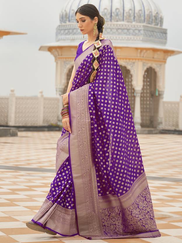 Purple Graceful Georgette Saree with Unstitched Blouse Piece ClothsVilla