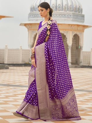 Purple Graceful Georgette Saree with Unstitched Blouse Piece ClothsVilla