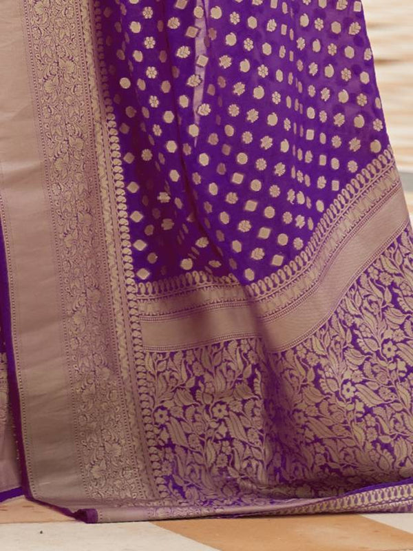 Purple Graceful Georgette Saree with Unstitched Blouse Piece ClothsVilla