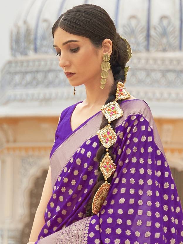 Purple Graceful Georgette Saree with Unstitched Blouse Piece ClothsVilla