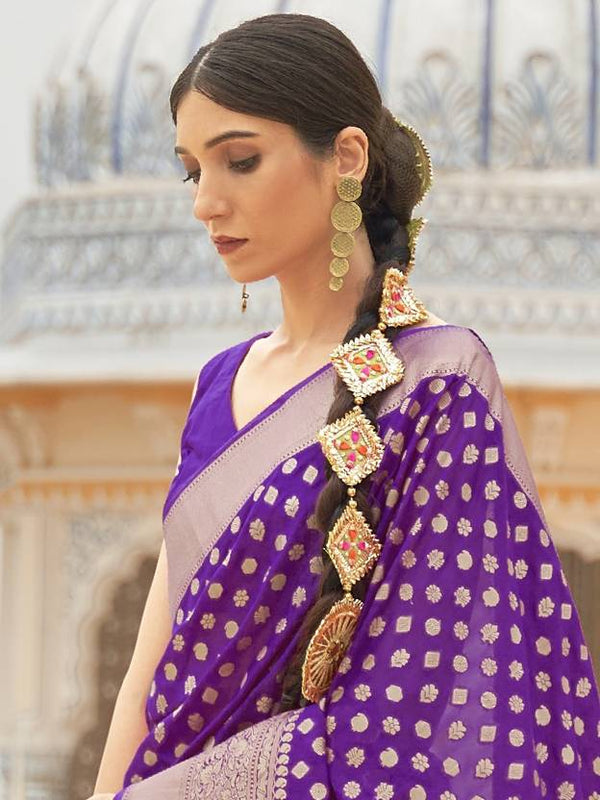Purple Graceful Georgette Saree with Unstitched Blouse Piece ClothsVilla