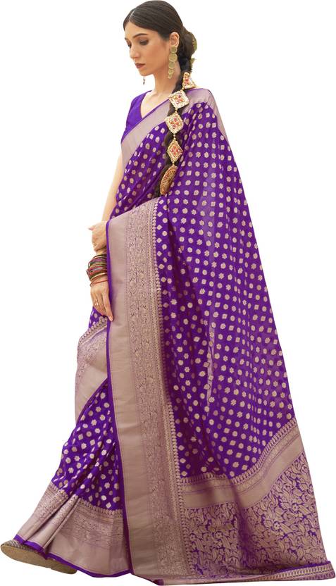 Purple Graceful Georgette Saree with Unstitched Blouse Piece ClothsVilla Main image