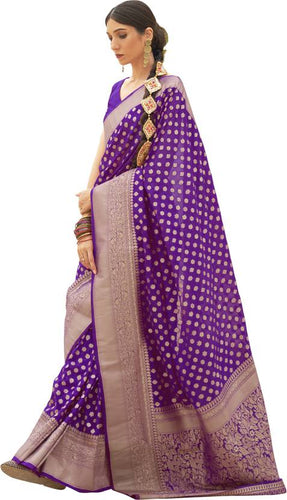 Purple Graceful Georgette Saree with Unstitched Blouse Piece ClothsVilla