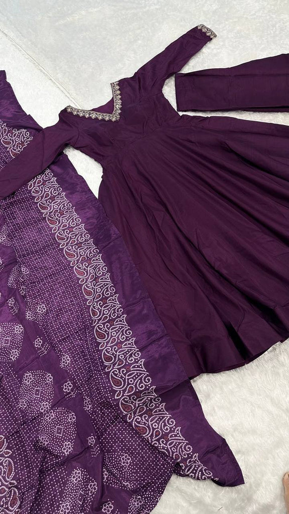 Purple Graceful Jalpari Silk Anarkali Set with Sequins Work & Chinon Silk Dupatta ClothsVilla