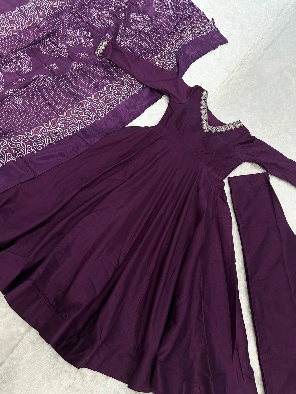 Purple Graceful Jalpari Silk Anarkali Set with Sequins Work & Chinon Silk Dupatta ClothsVilla