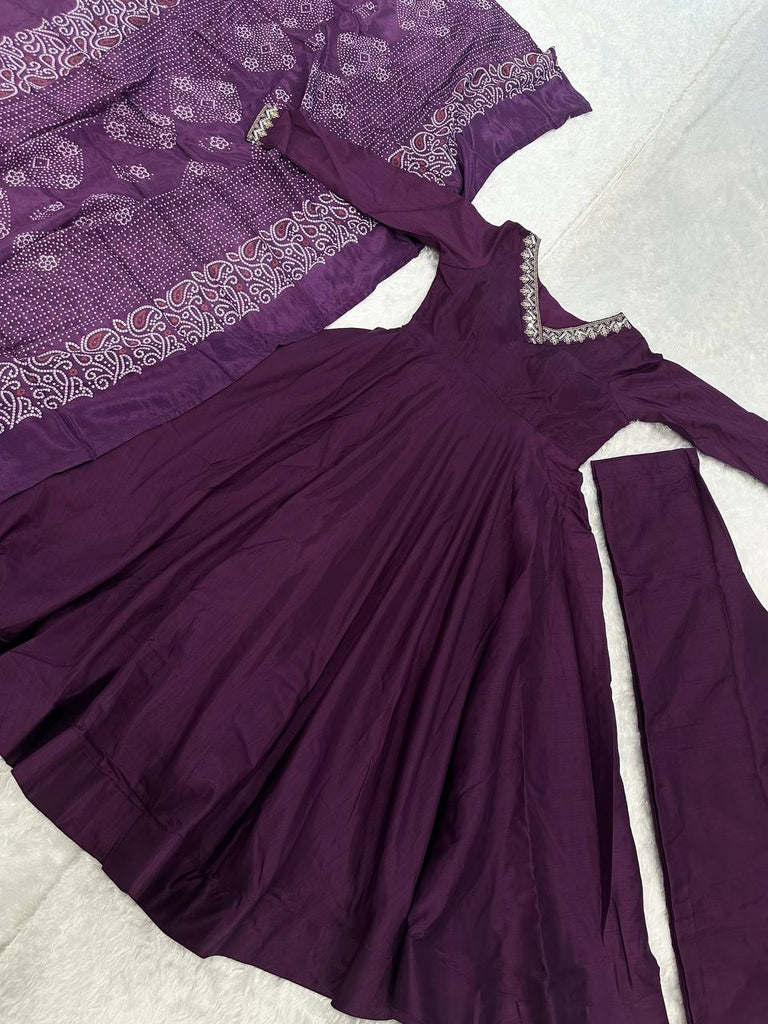 Purple Graceful Jalpari Silk Anarkali Set with Sequins Work & Chinon Silk Dupatta ClothsVilla