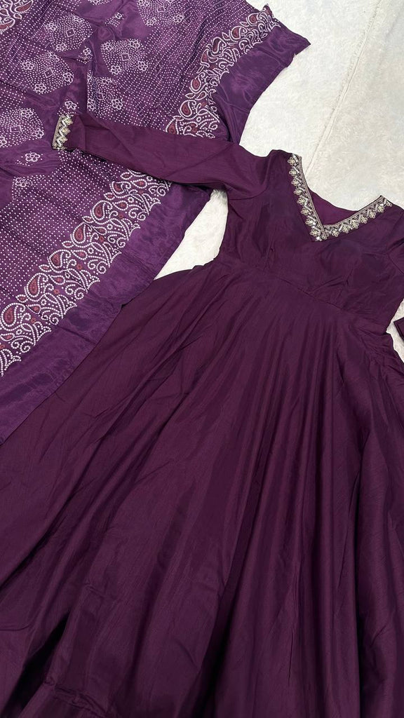 Purple Graceful Jalpari Silk Anarkali Set with Sequins Work & Chinon Silk Dupatta ClothsVilla