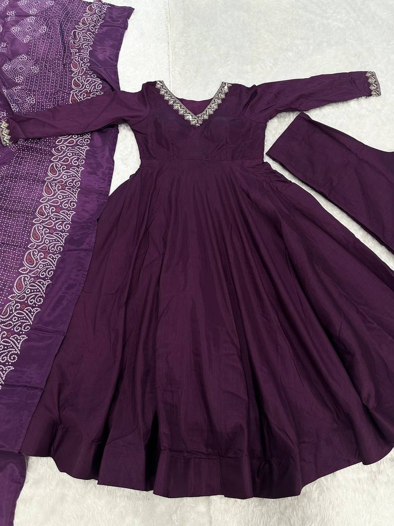 Purple Graceful Jalpari Silk Anarkali Set with Sequins Work & Chinon Silk Dupatta ClothsVilla