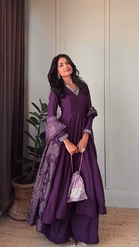 Purple Graceful Jalpari Silk Anarkali Set with Sequins Work & Chinon Silk Dupatta ClothsVilla