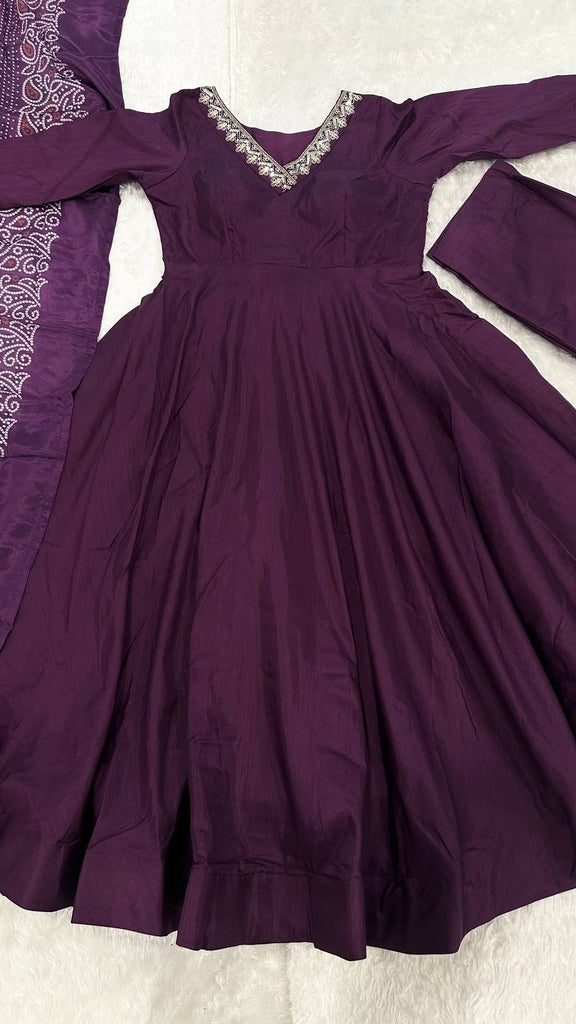 Purple Graceful Jalpari Silk Anarkali Set with Sequins Work & Chinon Silk Dupatta ClothsVilla