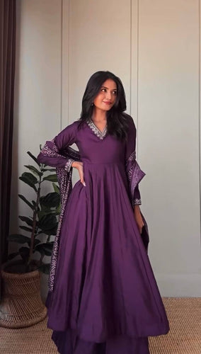 Purple Graceful Jalpari Silk Anarkali Set with Sequins Work & Chinon Silk Dupatta ClothsVilla