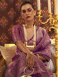 Load image into Gallery viewer, Purple Graceful Kanjivaram Silk Blend Saree – Woven Design ClothsVilla