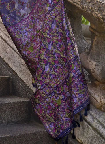 Purple Graceful Organza Silk Parsi Handloom Weaving Saree with Blouse Piece ClothsVilla
