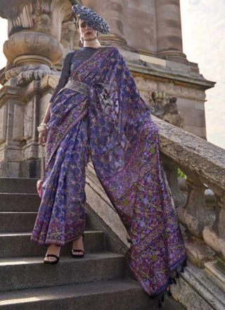 Purple Graceful Organza Silk Parsi Handloom Weaving Saree with Blouse Piece ClothsVilla