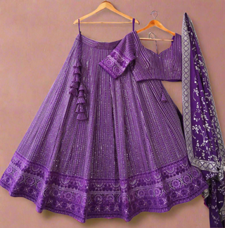 Purple Graceful Soft Georgette Lehenga with Unstitched Blouse Fabric ClothsVilla