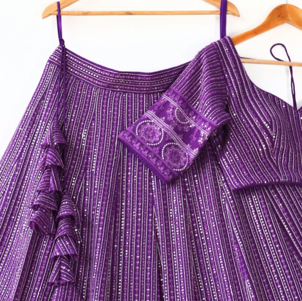 Purple Graceful Soft Georgette Lehenga with Unstitched Blouse Fabric ClothsVilla