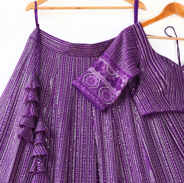 Purple Graceful Soft Georgette Lehenga with Unstitched Blouse Fabric ClothsVilla