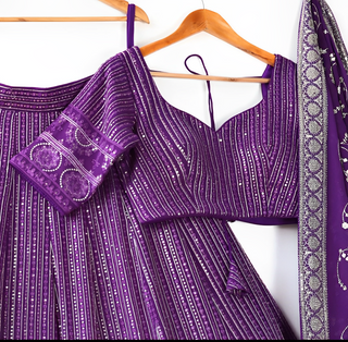 Purple Graceful Soft Georgette Lehenga with Unstitched Blouse Fabric ClothsVilla