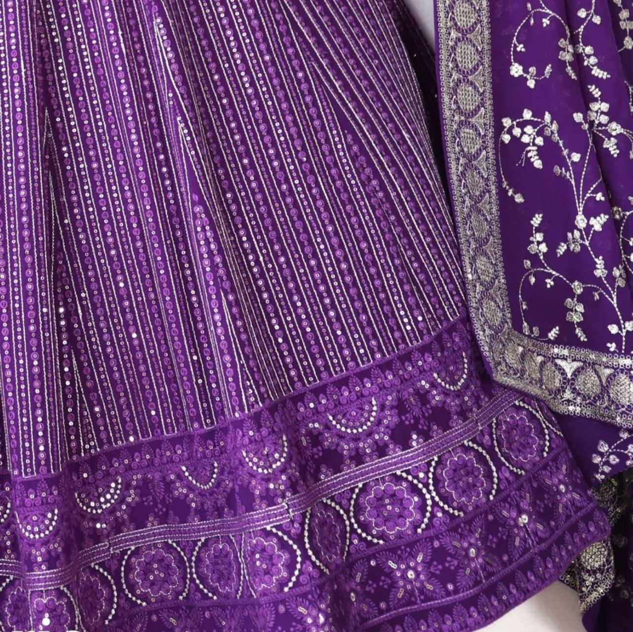 Purple Graceful Soft Georgette Lehenga with Unstitched Blouse Fabric ClothsVilla