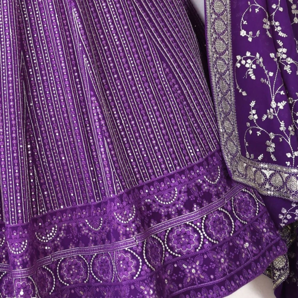Purple Graceful Soft Georgette Lehenga with Unstitched Blouse Fabric ClothsVilla