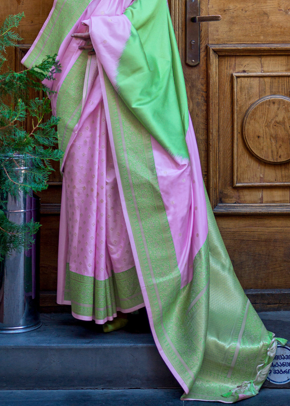 Purple & Green Regal Banarasi Soft Silk Saree with Intricate Timeless Design & Blouse Piece ClothsVilla